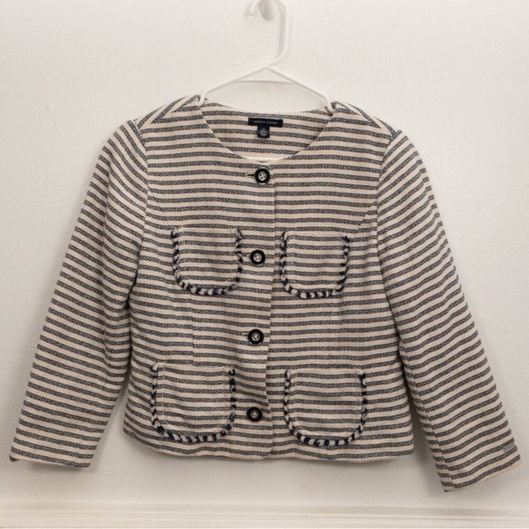 Tommy Hilfiger Striped Tweed Cropped Jacket | Size 4 | Nautical Preppy Chic - Picture 6 of 6